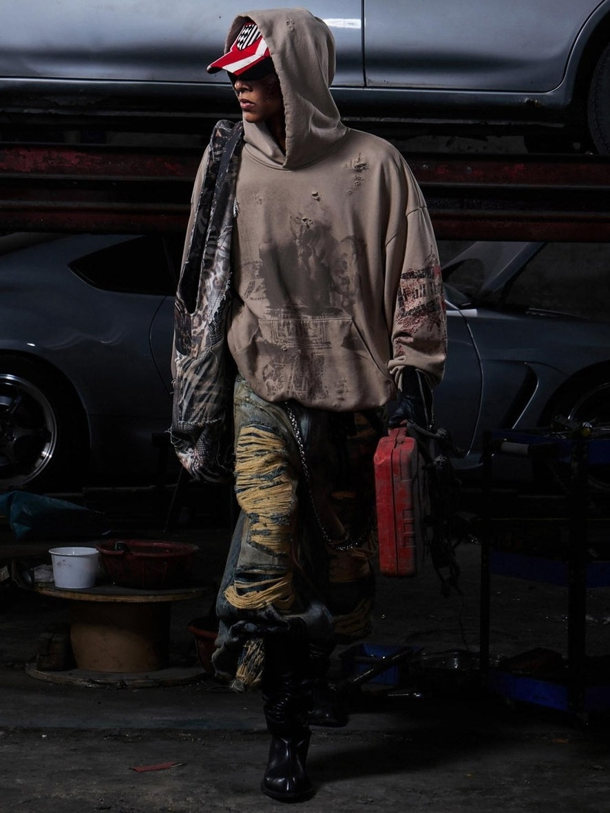 PEOPLESENSE 100% Cotton Slight Stretch High Waist Ripped Wide Leg Unisex Washed Blue Jeans