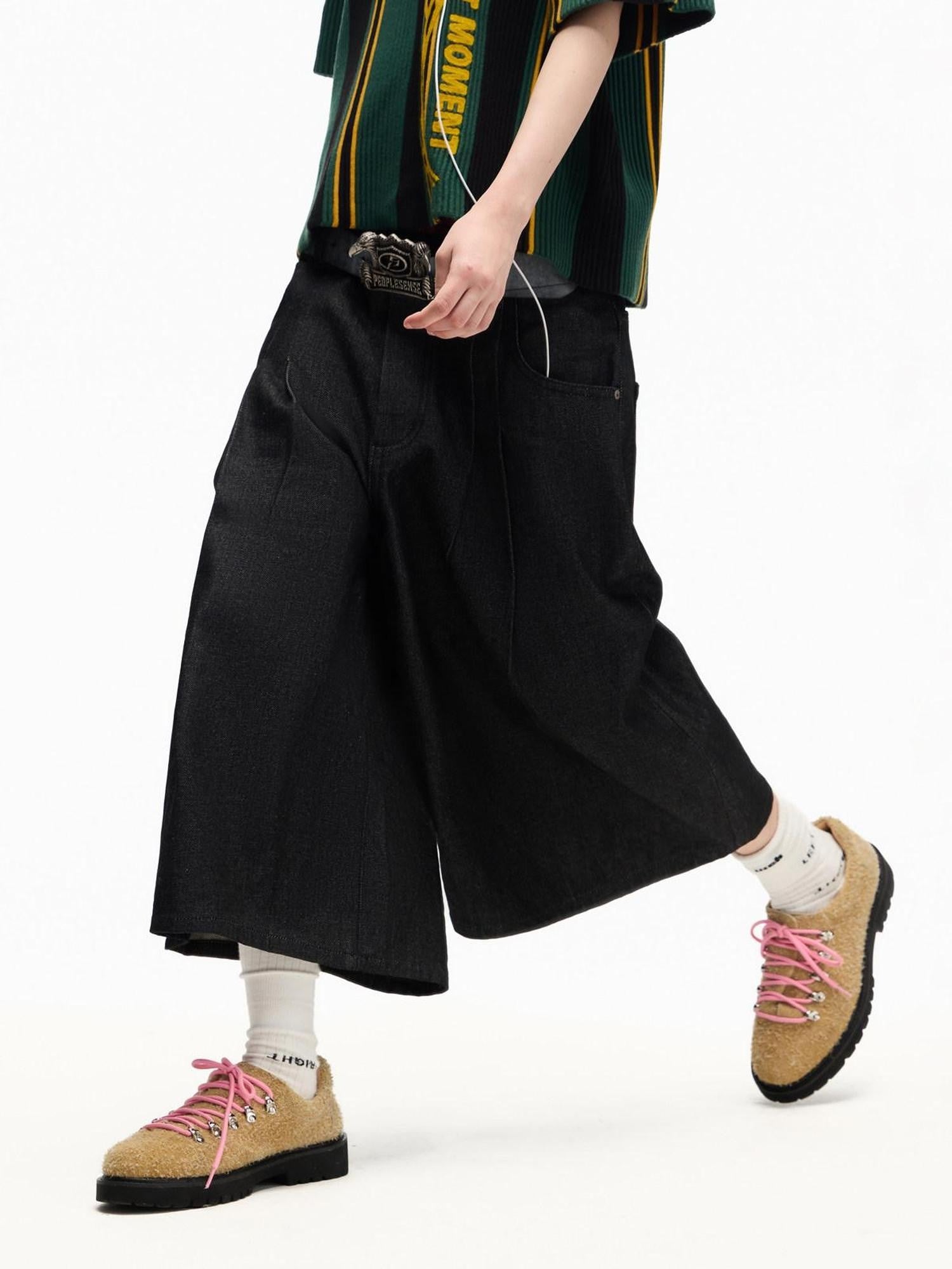 PEOPLESENSE Black Sculpted Pleat Wide Loose Women&