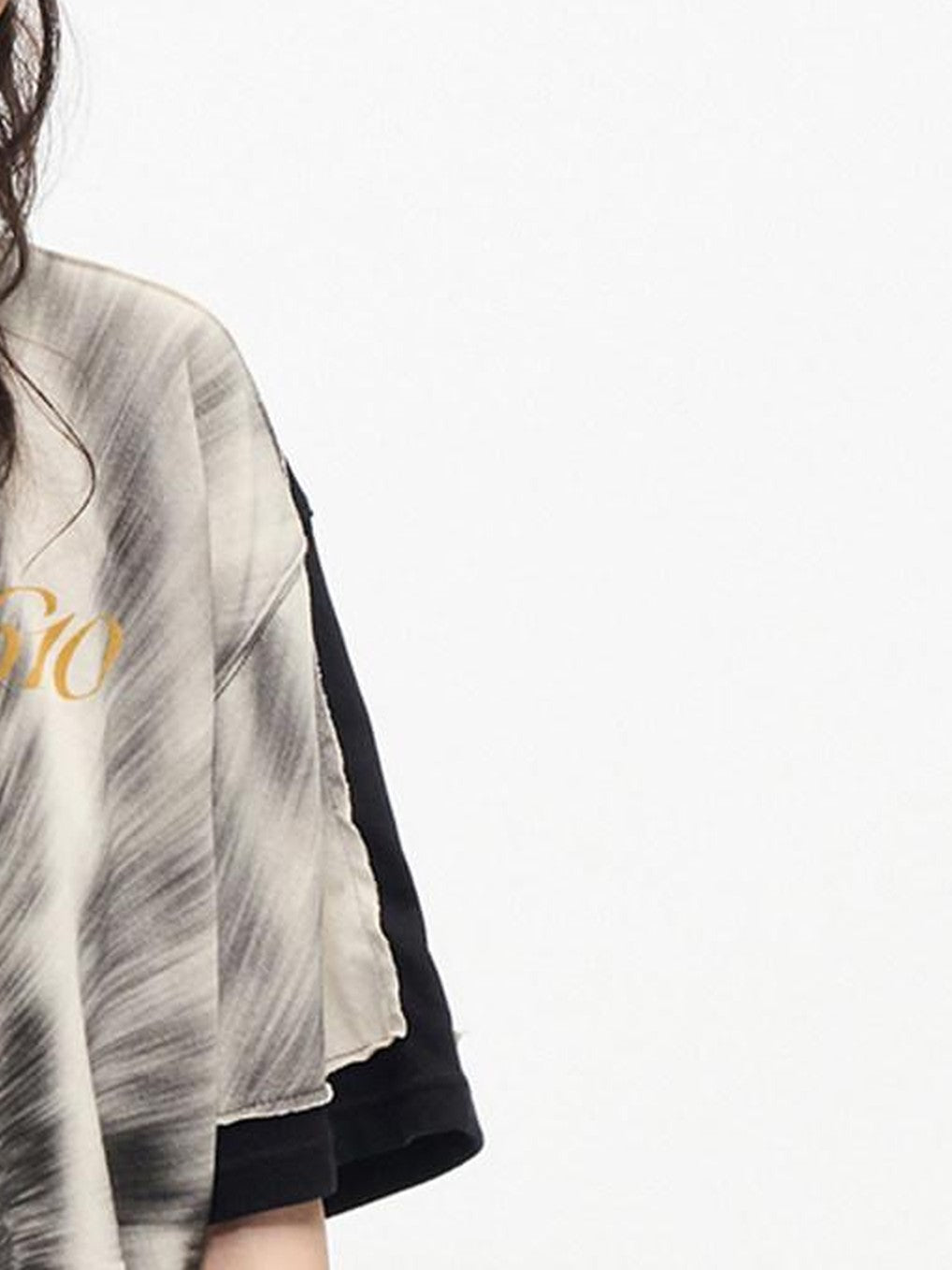 PEOPLESENSE Black White Ombre Badge Print Faux Layered Women&