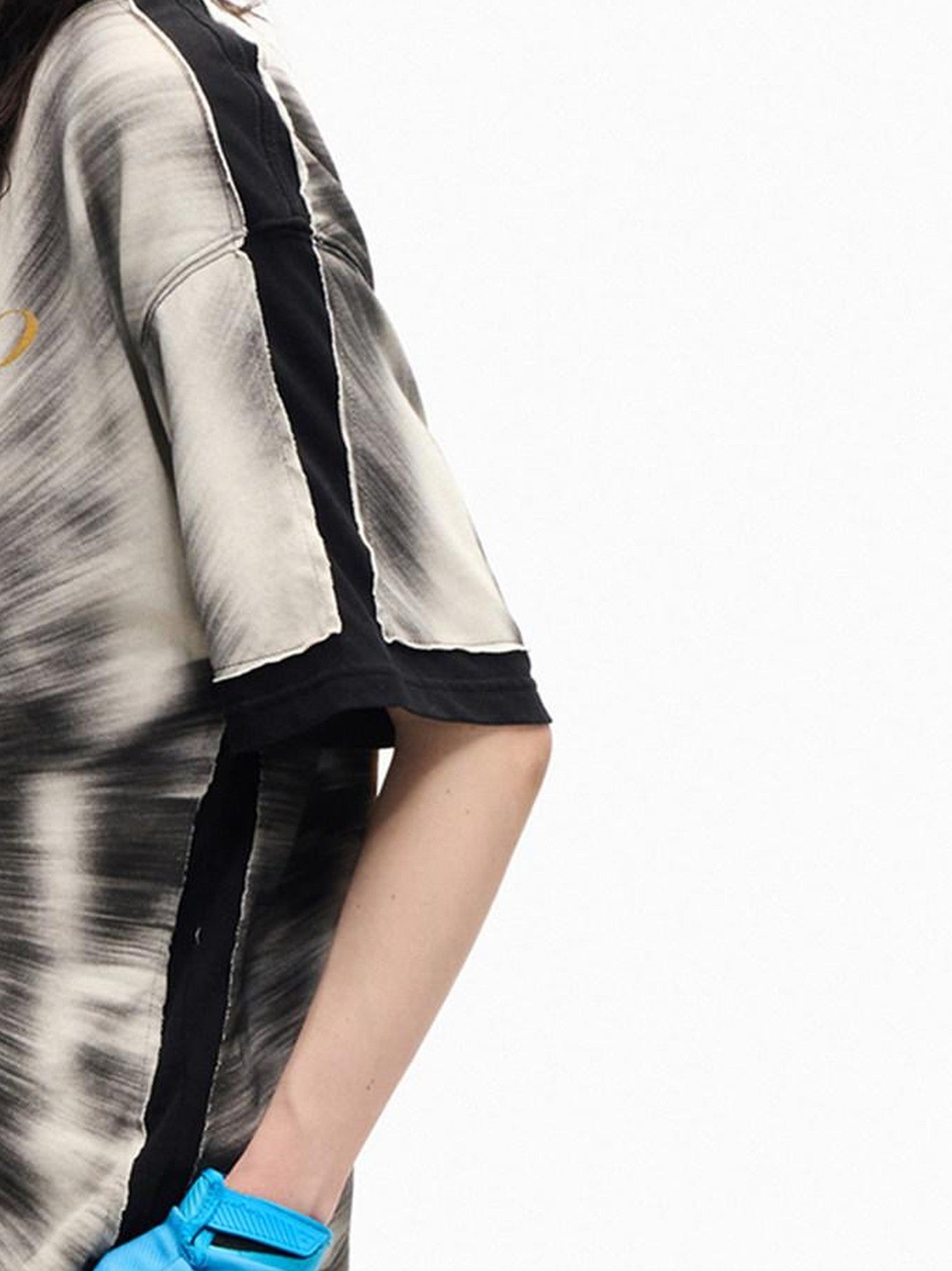 PEOPLESENSE Black White Ombre Badge Print Faux Layered Women&