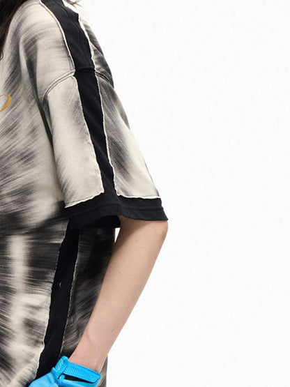 PEOPLESENSE Black White Ombre Badge Print Faux Layered Women&