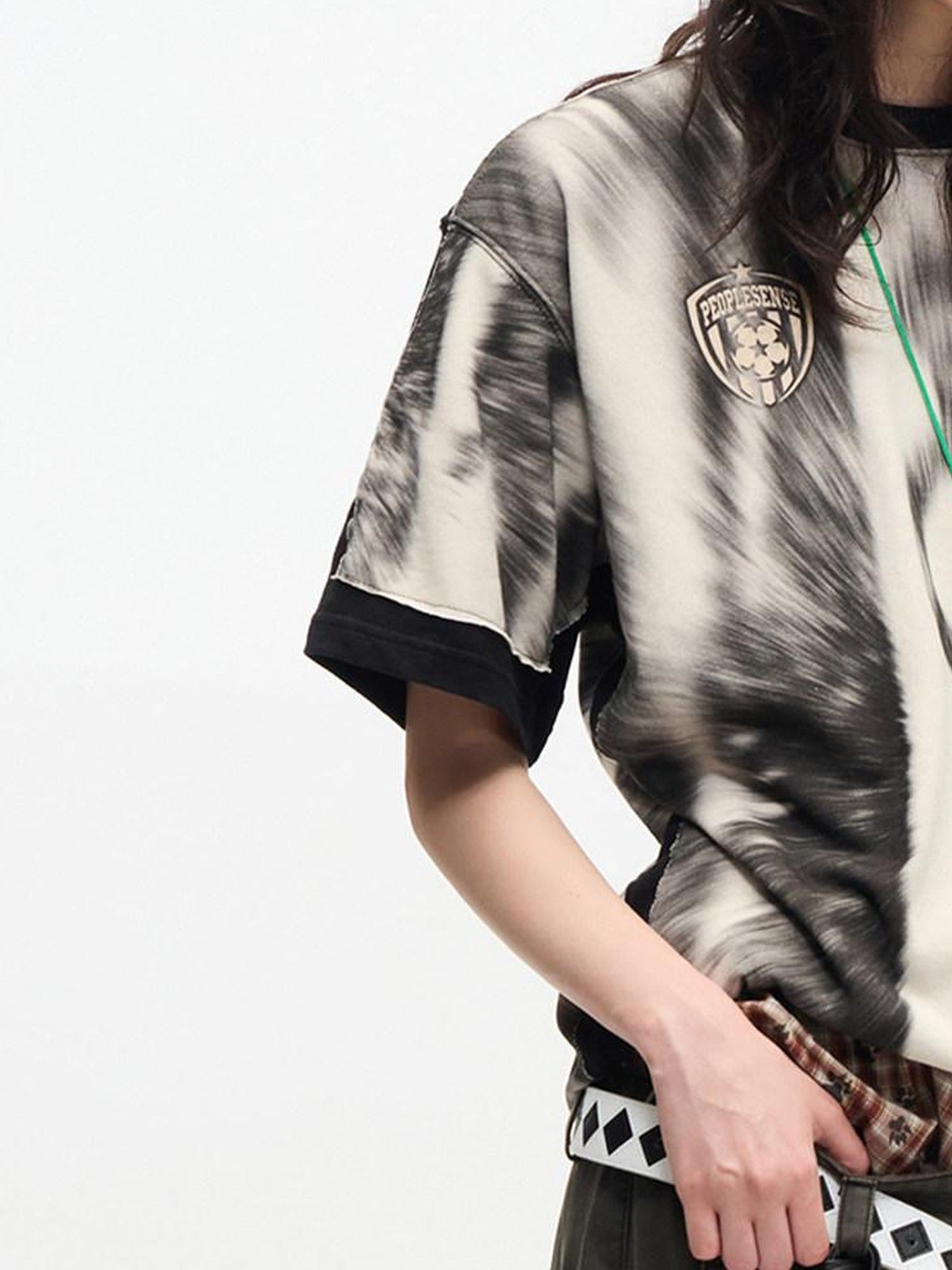 PEOPLESENSE Black White Ombre Badge Print Faux Layered Women&