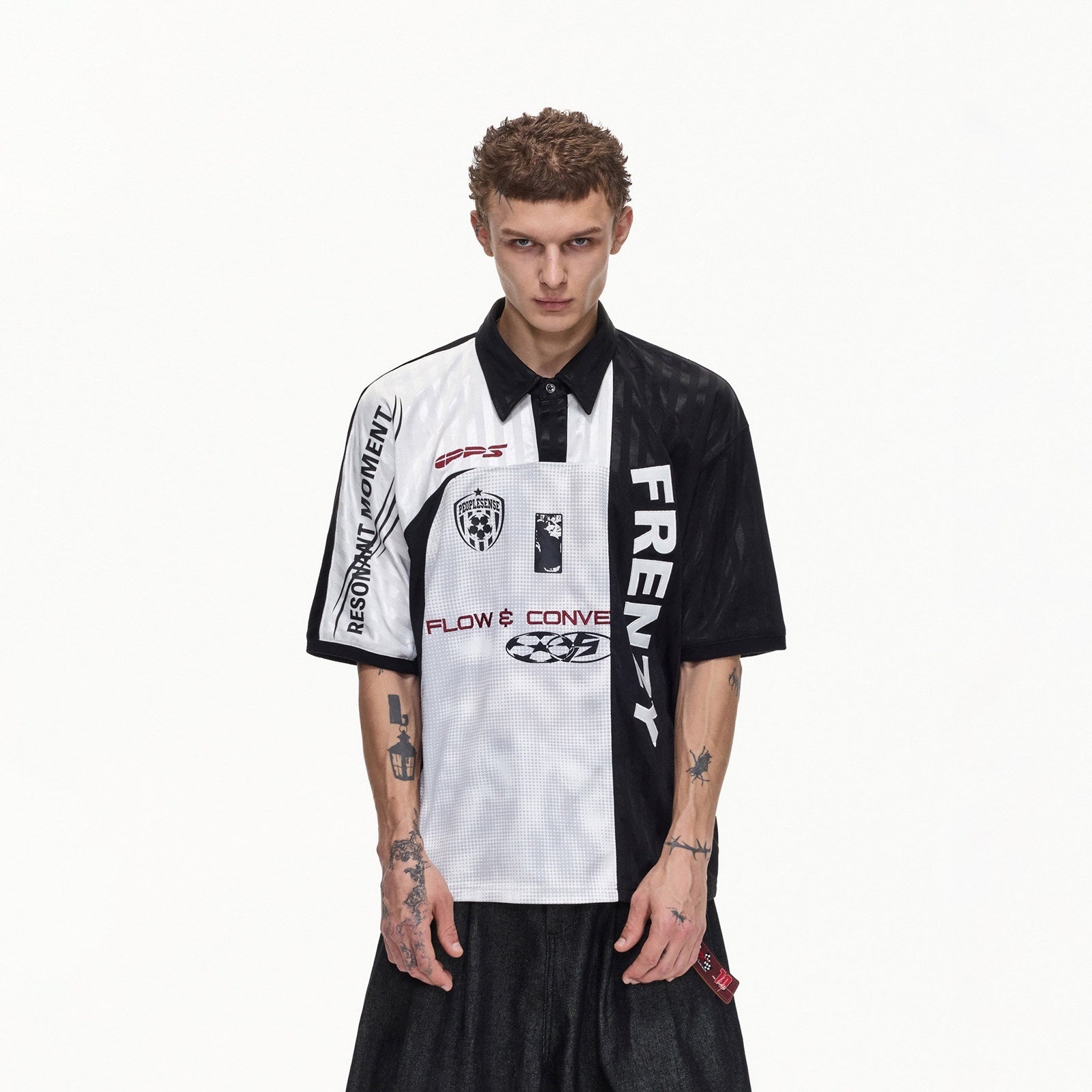 PEOPLESENSE_Black_White_Printed_Double_Placket_Mesh_Quick_Dry_Women&