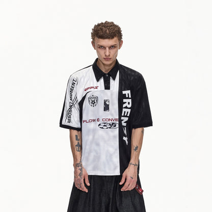 PEOPLESENSE_Black_White_Printed_Double_Placket_Mesh_Quick_Dry_Women&