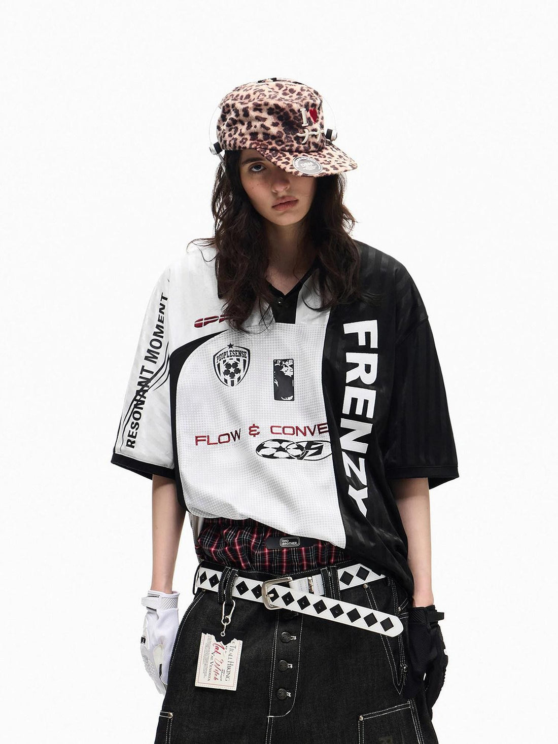 PEOPLESENSE Black White Printed Double Placket Mesh Quick Dry Women&