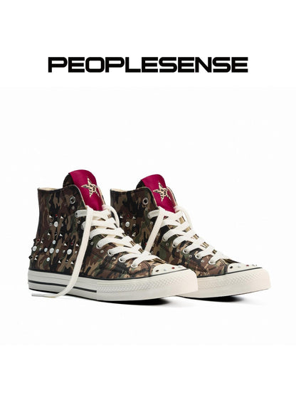 PEOPLESENSE Camouflage Studded Star High Top Punk Women&