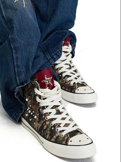 PEOPLESENSE Camouflage Studded Star High Top Punk Women&