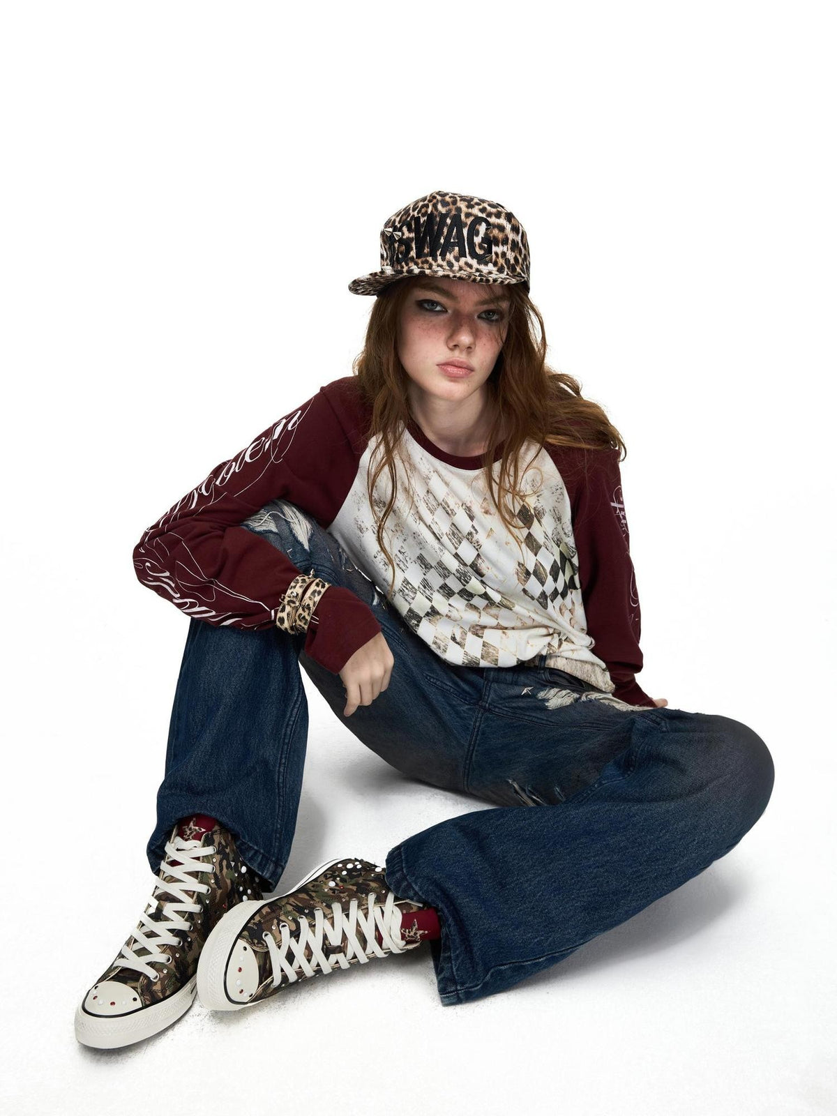 PEOPLESENSE Camouflage Studded Star High Top Punk Women&