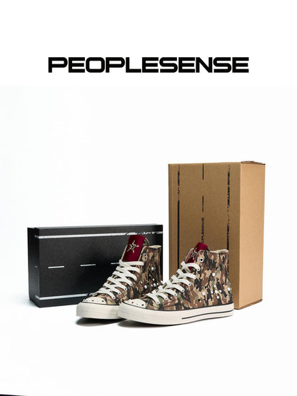 PEOPLESENSE Camouflage Studded Star High Top Punk Women&