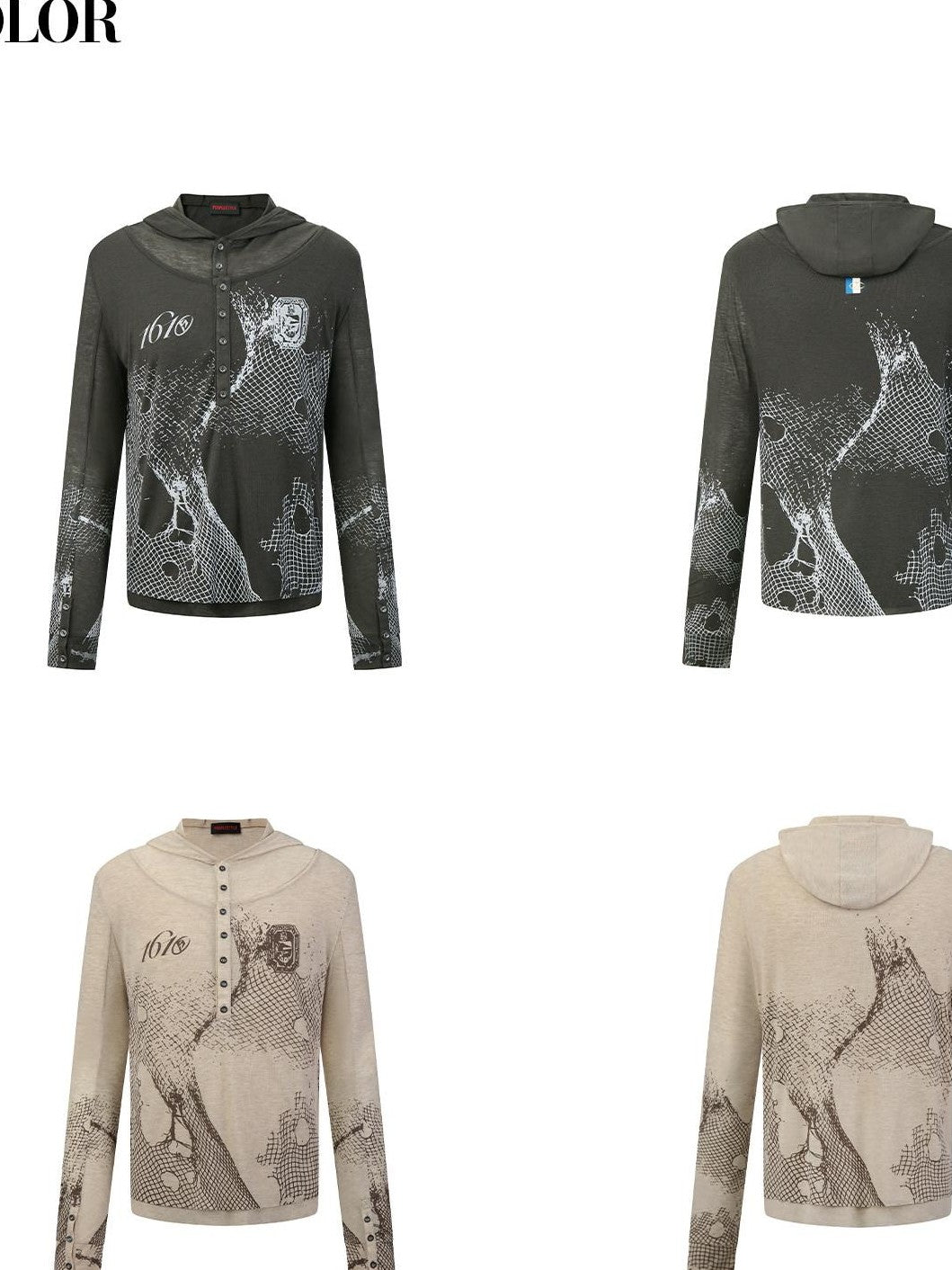 PEOPLESENSE Dark Mesh Print Distressed Gothic Henley Women&