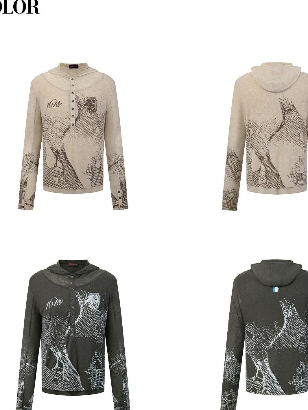 PEOPLESENSE Deconstructed Mesh Distressed Print Henley Collar Women&