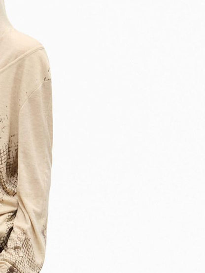 PEOPLESENSE Deconstructed Mesh Distressed Print Henley Collar Women&