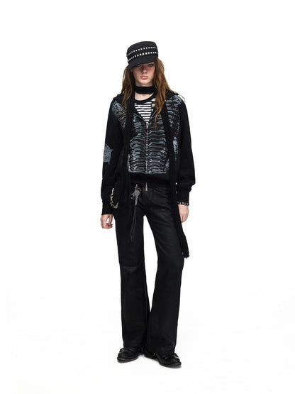 PEOPLESENSE Distressed Abstract Print Embroidered Women&