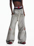 PEOPLESENSE Distressed Colorblock Loose Mid Rise Drawstring Straight Leg Casual Cotton Pants