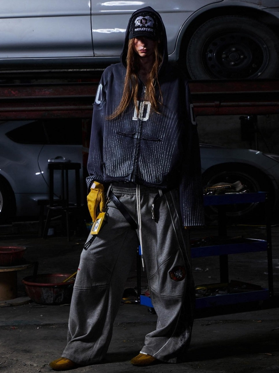 PEOPLESENSE Distressed Colorblock Loose Mid Rise Drawstring Straight Leg Casual Cotton Pants