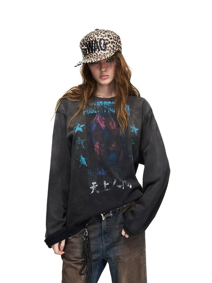 PEOPLESENSE Distressed Contrast Print Portrait Loose Fit Women&