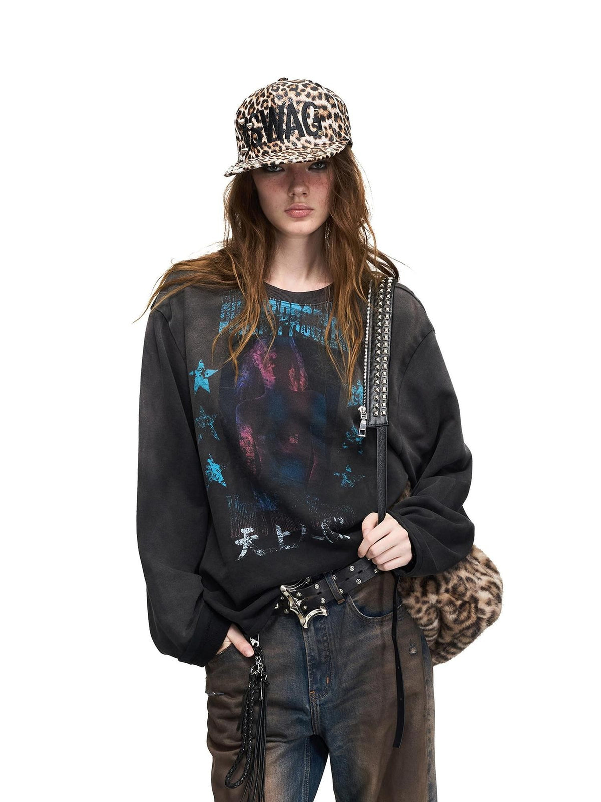 PEOPLESENSE Distressed Contrast Print Portrait Loose Fit Women&