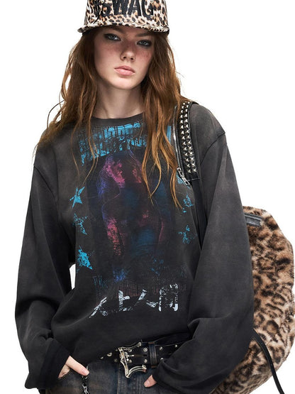 PEOPLESENSE Distressed Contrast Print Portrait Loose Fit Women&