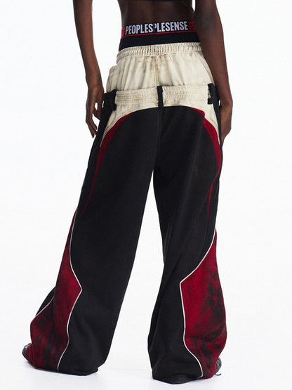 PEOPLESENSE Distressed Cotton Loose Straight Colorblock Mid Rise Black Grey Pants