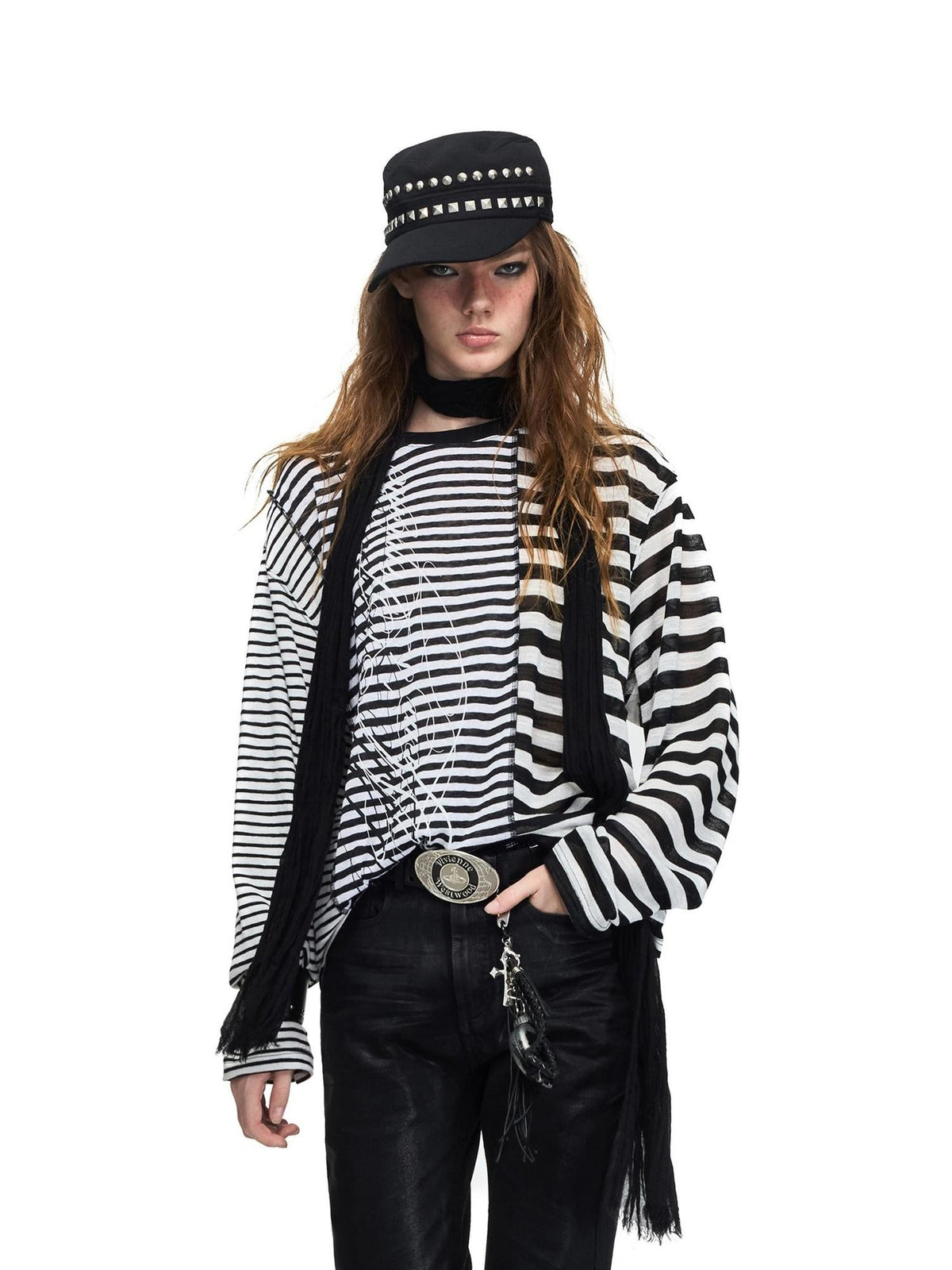 PEOPLESENSE Distressed Letter Print Striped Lyocell Women&