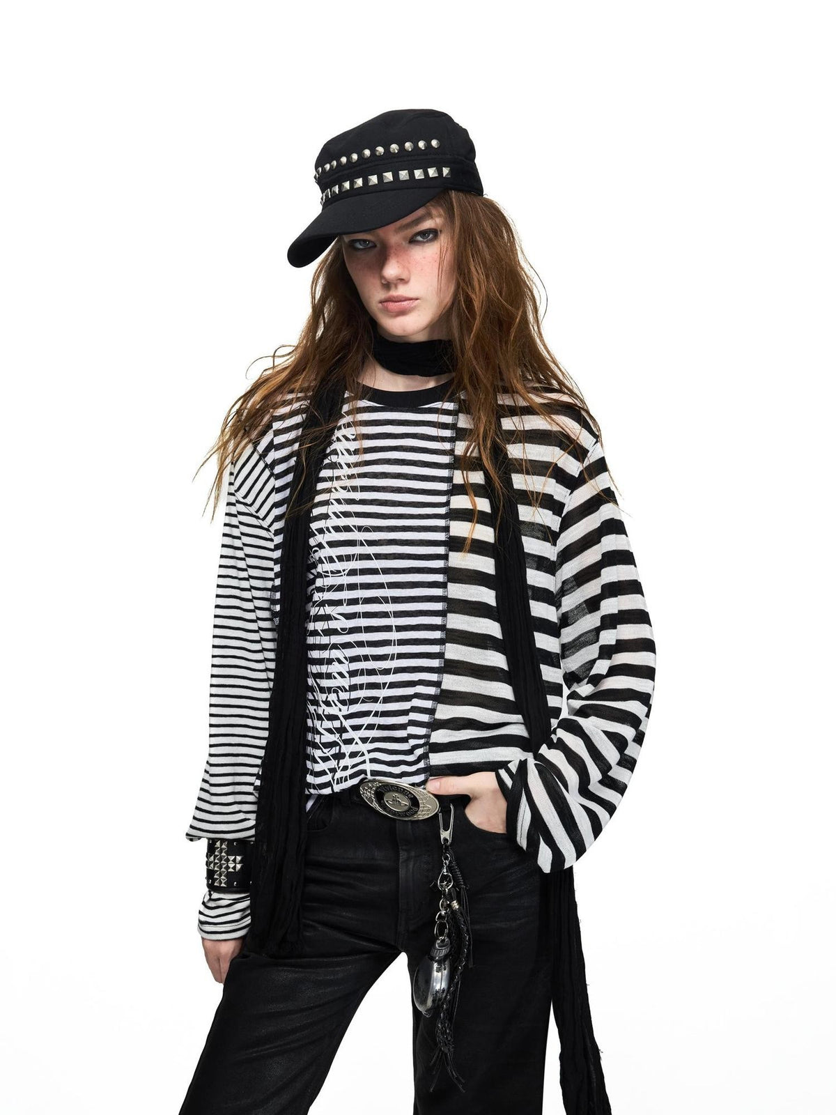 PEOPLESENSE Distressed Letter Print Striped Lyocell Women&