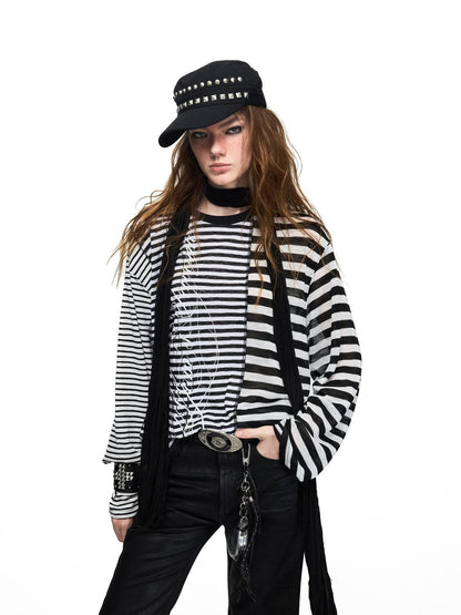 PEOPLESENSE Distressed Letter Print Striped Lyocell Women&