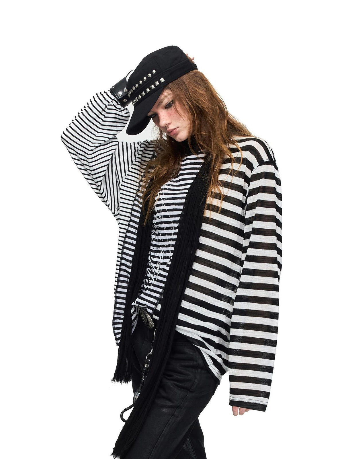 PEOPLESENSE Distressed Letter Print Striped Lyocell Women&