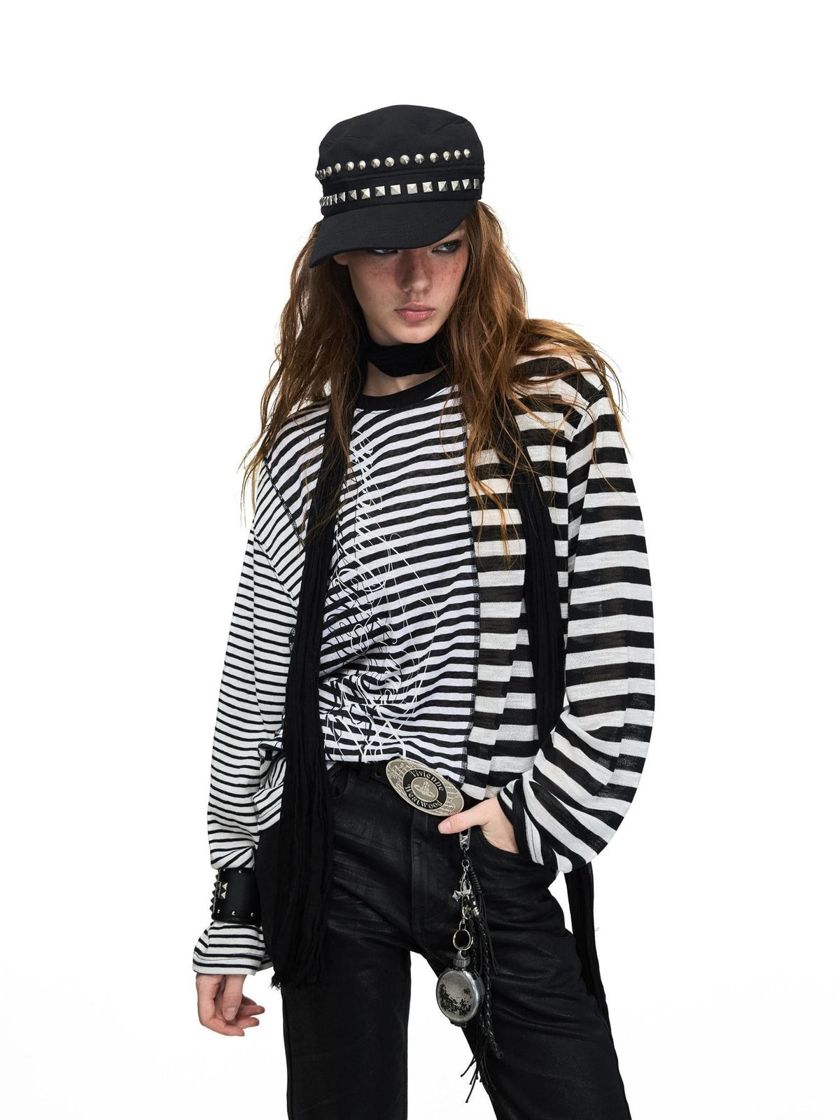 PEOPLESENSE Distressed Letter Print Striped Lyocell Women&