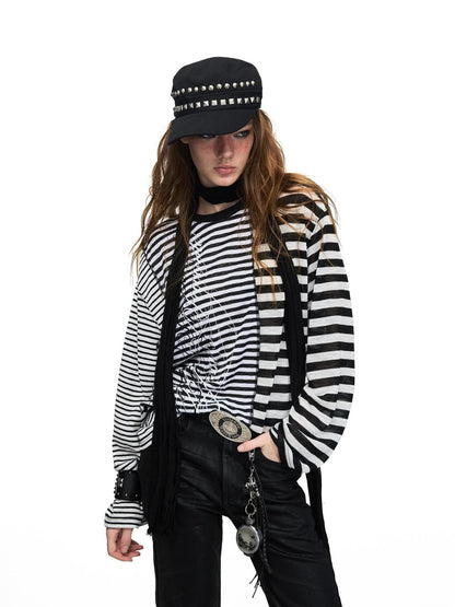 PEOPLESENSE Distressed Letter Print Striped Lyocell Women&