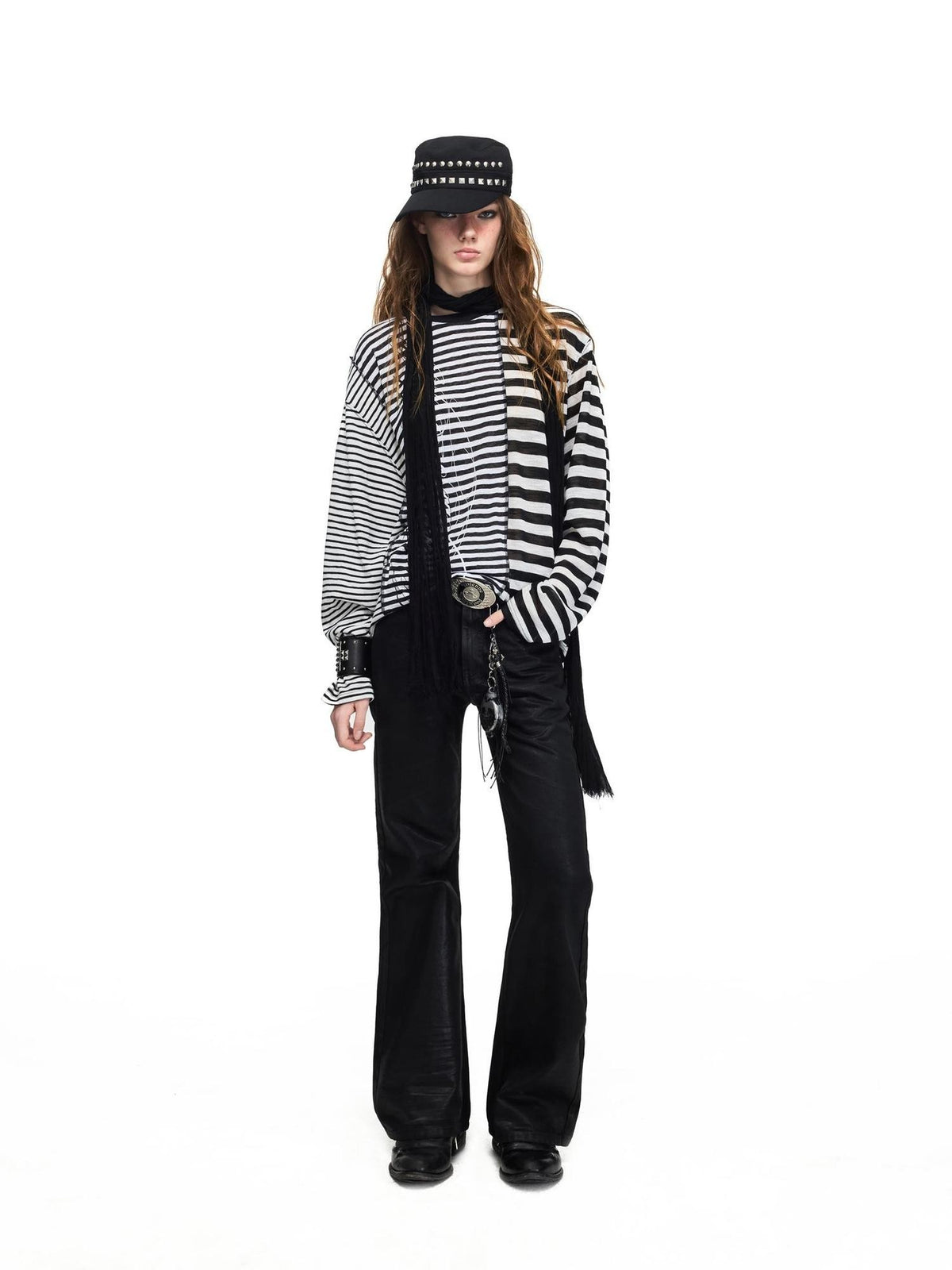 PEOPLESENSE Distressed Letter Print Striped Lyocell Women&