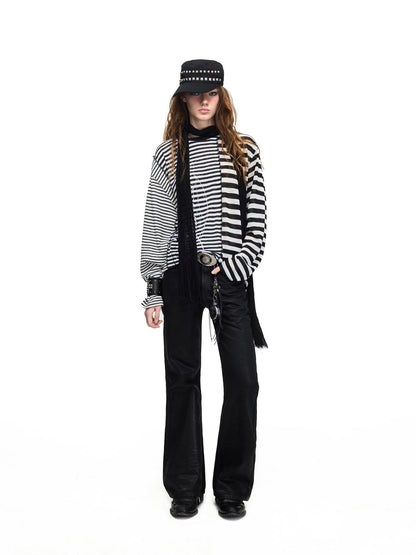 PEOPLESENSE Distressed Letter Print Striped Lyocell Women&