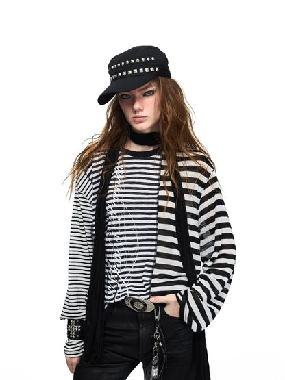 PEOPLESENSE Distressed Letter Print Striped Lyocell Women&