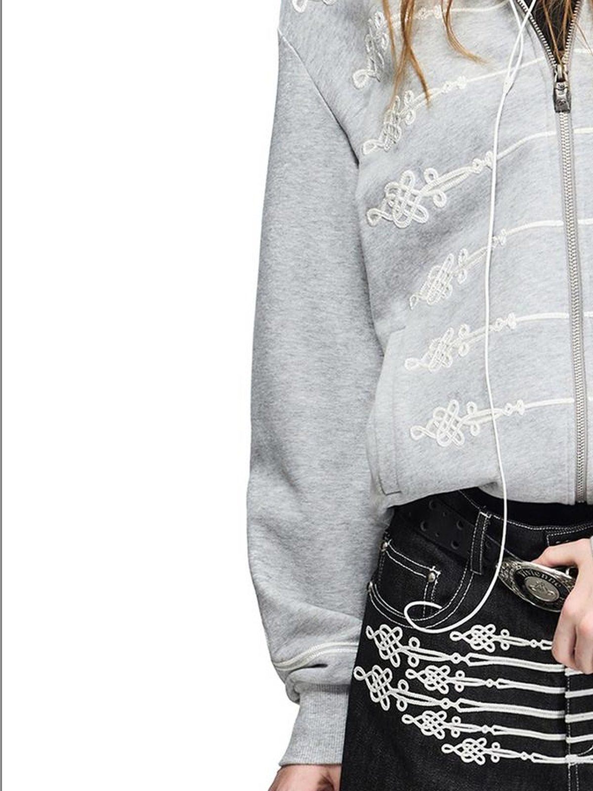 PEOPLESENSE Distressed Napoleon Chinese Knot Embroidery Slim Fit Women&
