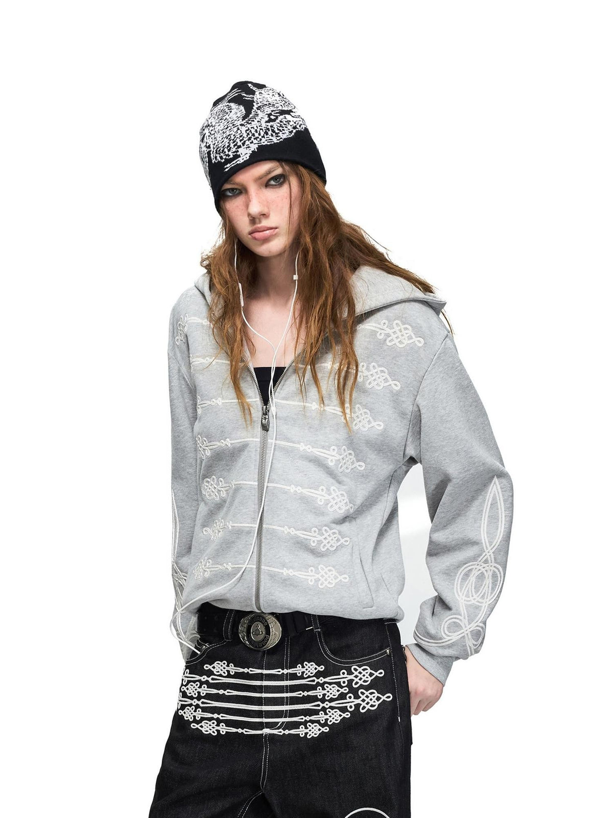 PEOPLESENSE Distressed Napoleon Chinese Knot Embroidery Slim Fit Women&