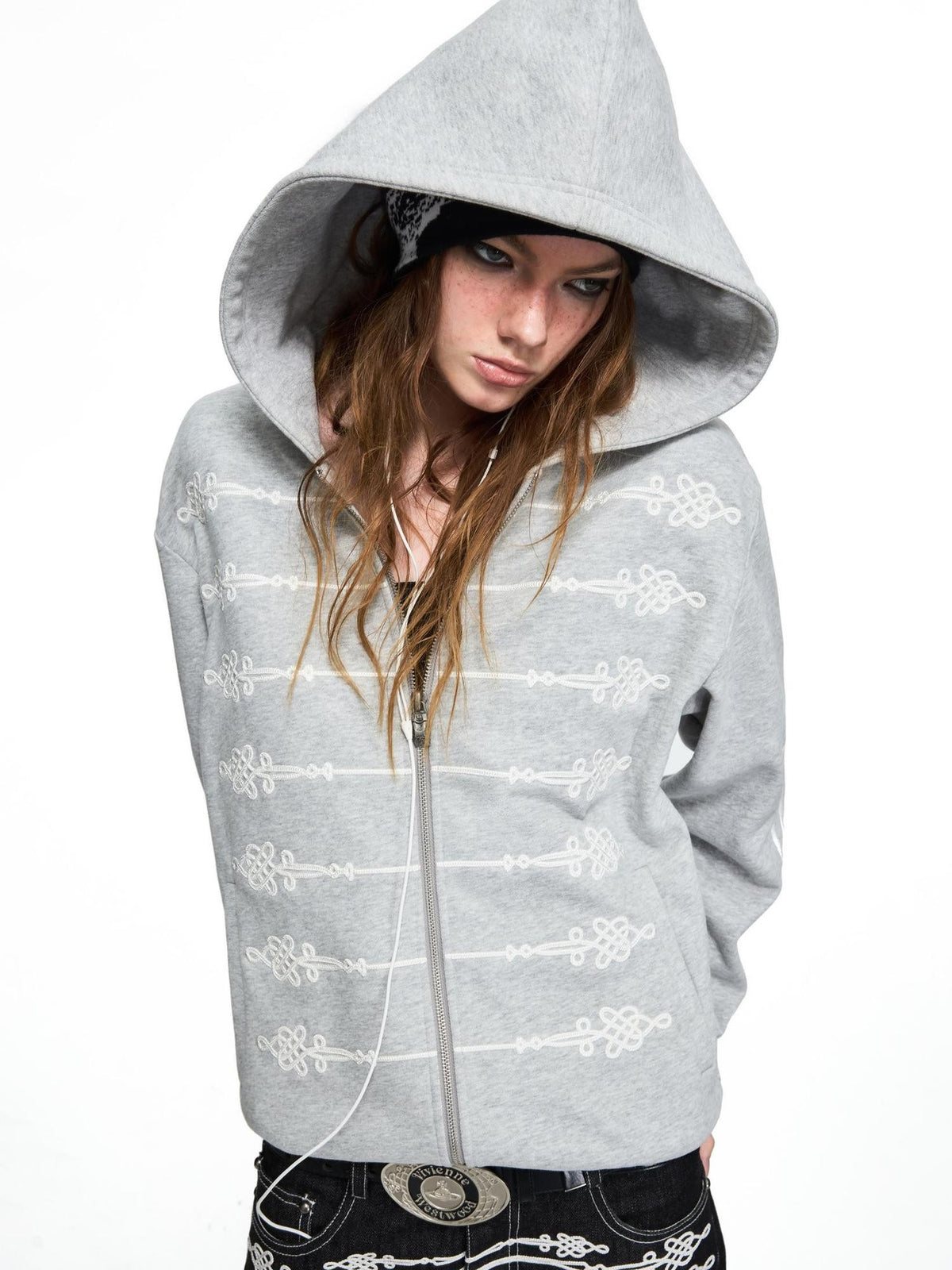 PEOPLESENSE Distressed Napoleon Chinese Knot Embroidery Slim Fit Women&