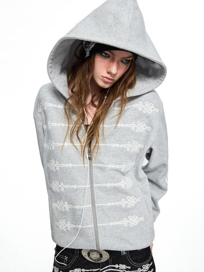 PEOPLESENSE Distressed Napoleon Chinese Knot Embroidery Slim Fit Women&