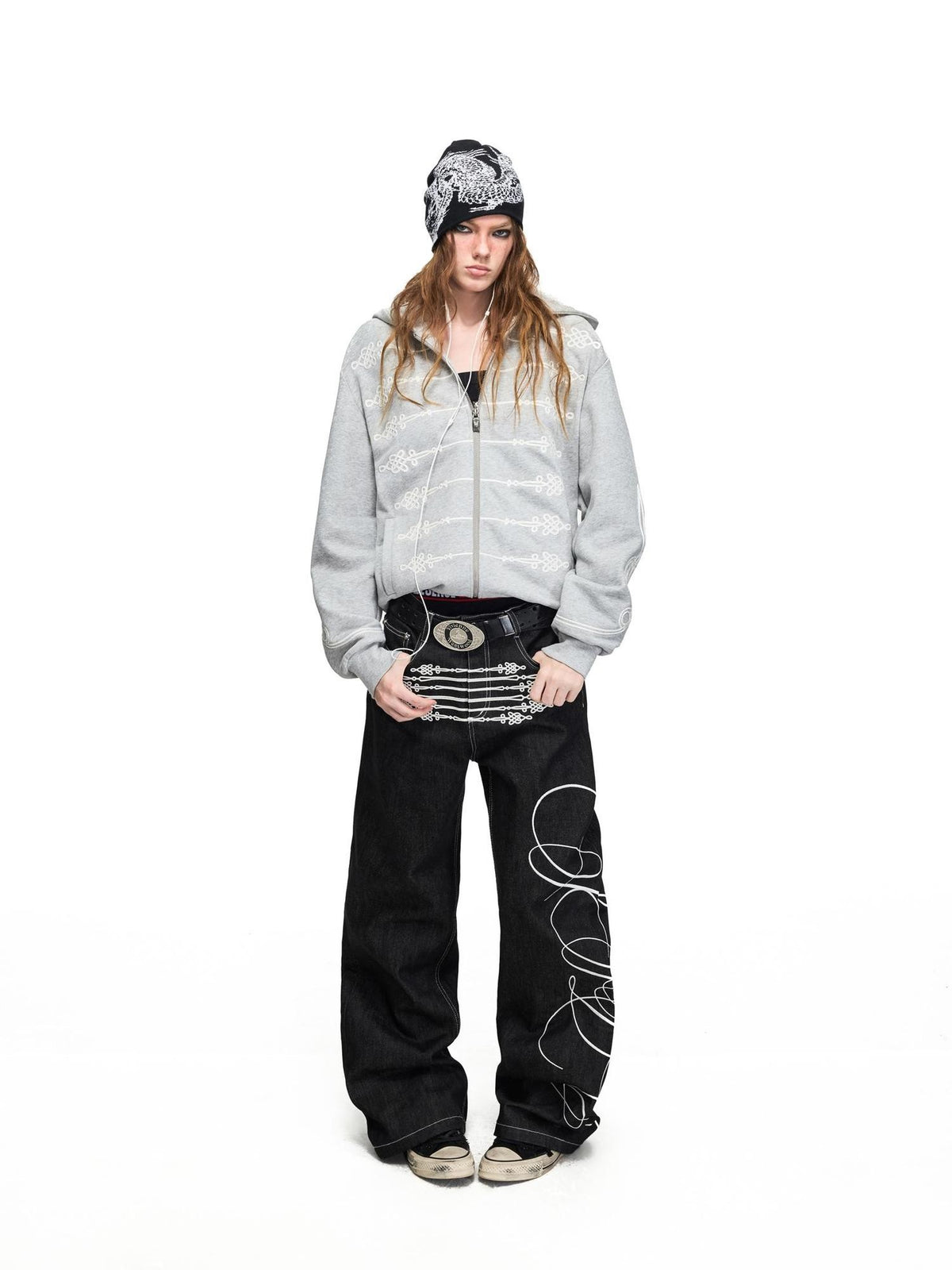 PEOPLESENSE Distressed Napoleon Chinese Knot Embroidery Slim Fit Women&