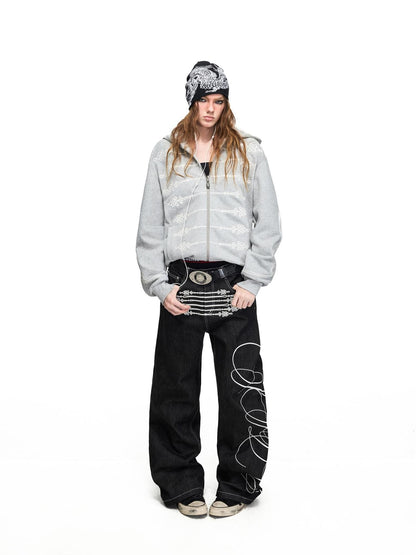 PEOPLESENSE Distressed Napoleon Chinese Knot Embroidery Slim Fit Women&