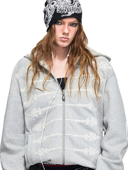 PEOPLESENSE Distressed Napoleon Chinese Knot Embroidery Slim Fit Women&