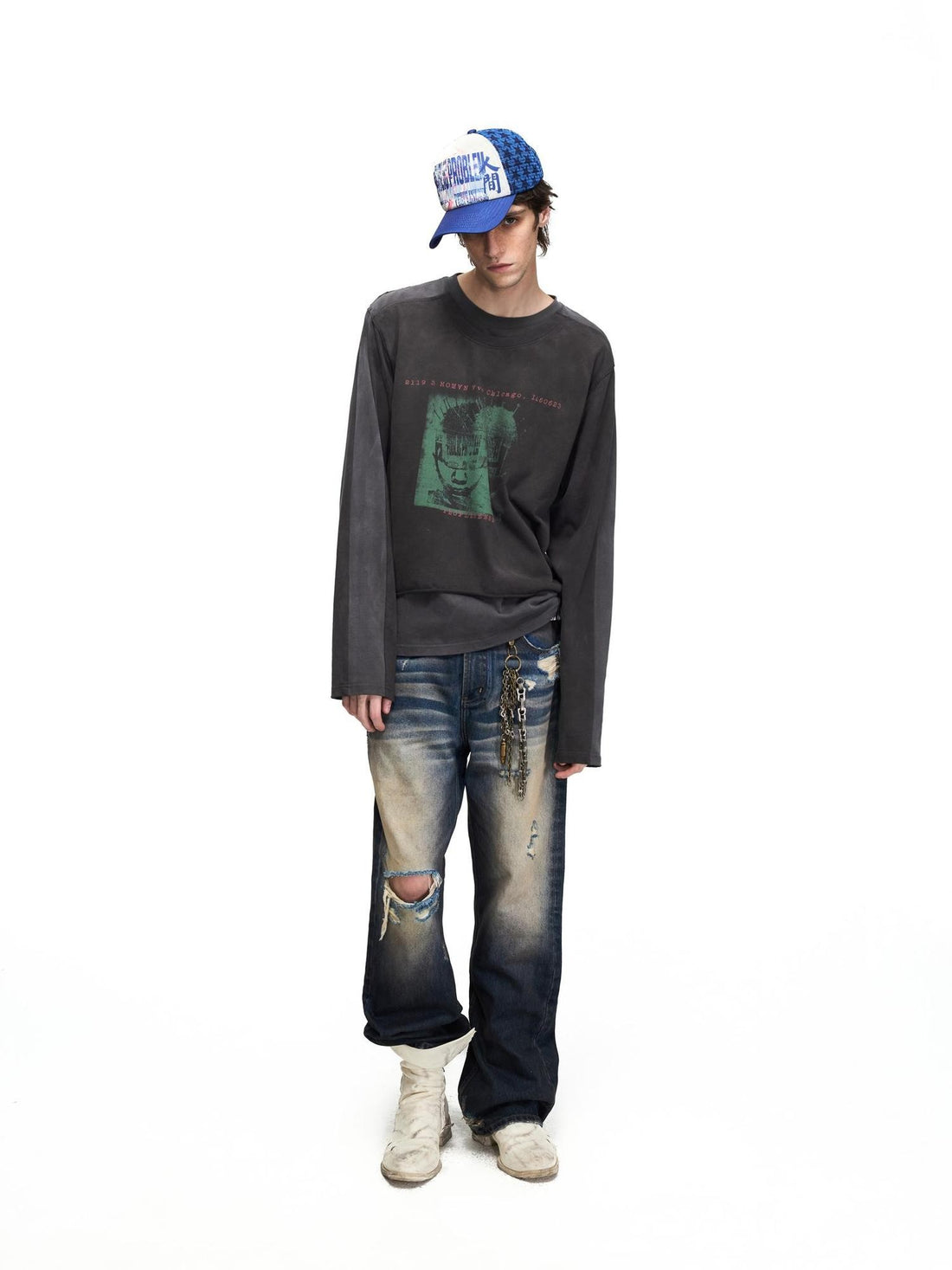 PEOPLESENSE Distressed Portrait Print Faux Layered Women&