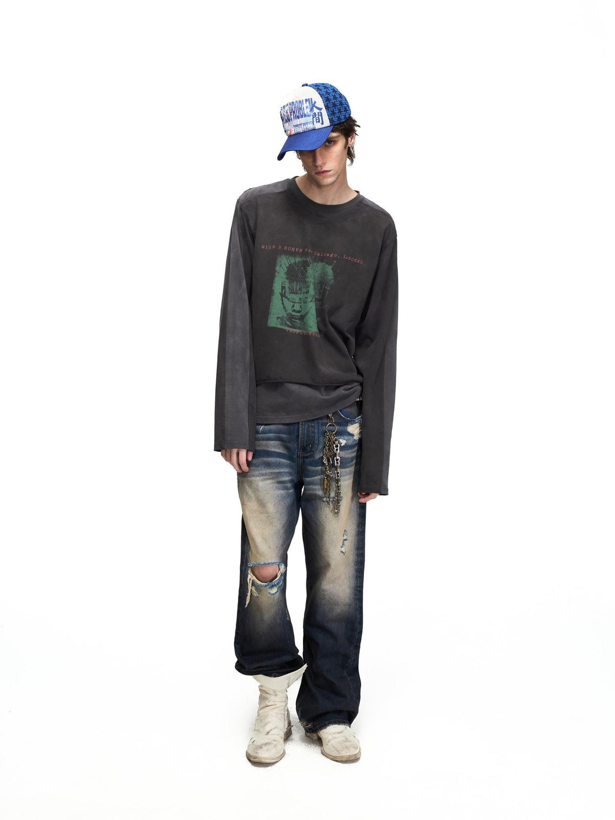 PEOPLESENSE Distressed Portrait Print Faux Layered Women&