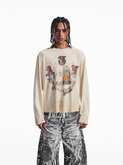 PEOPLESENSE_Distressed_Print_Loose_Long_Sleeve_Drop_Shoulder_Unisex_Beige_Cotton_T-Shirt_MISSTT