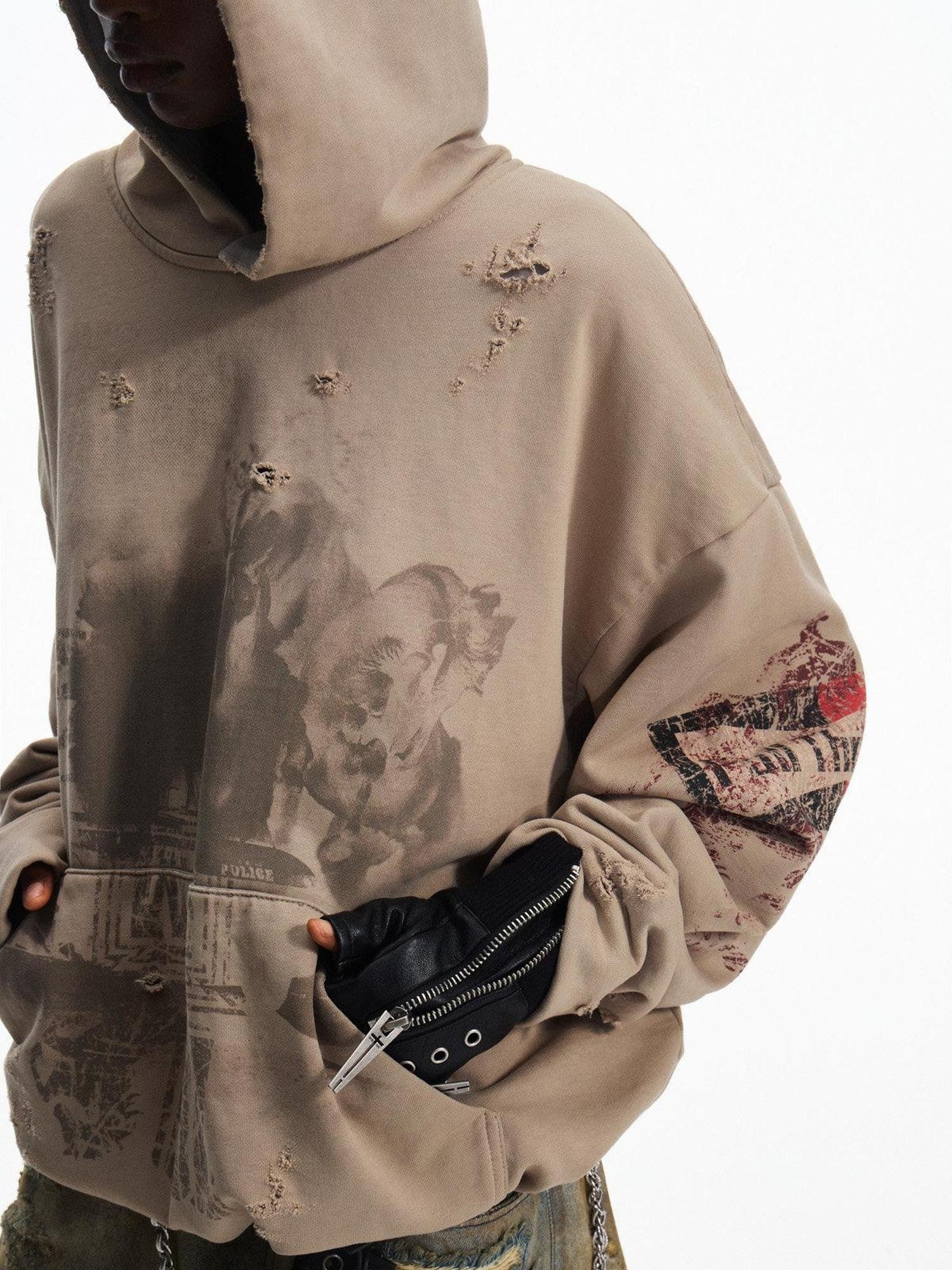 PEOPLESENSE Double Layer 100 Percent Cotton Loose Fit Printed Hooded Pullover Hoodies