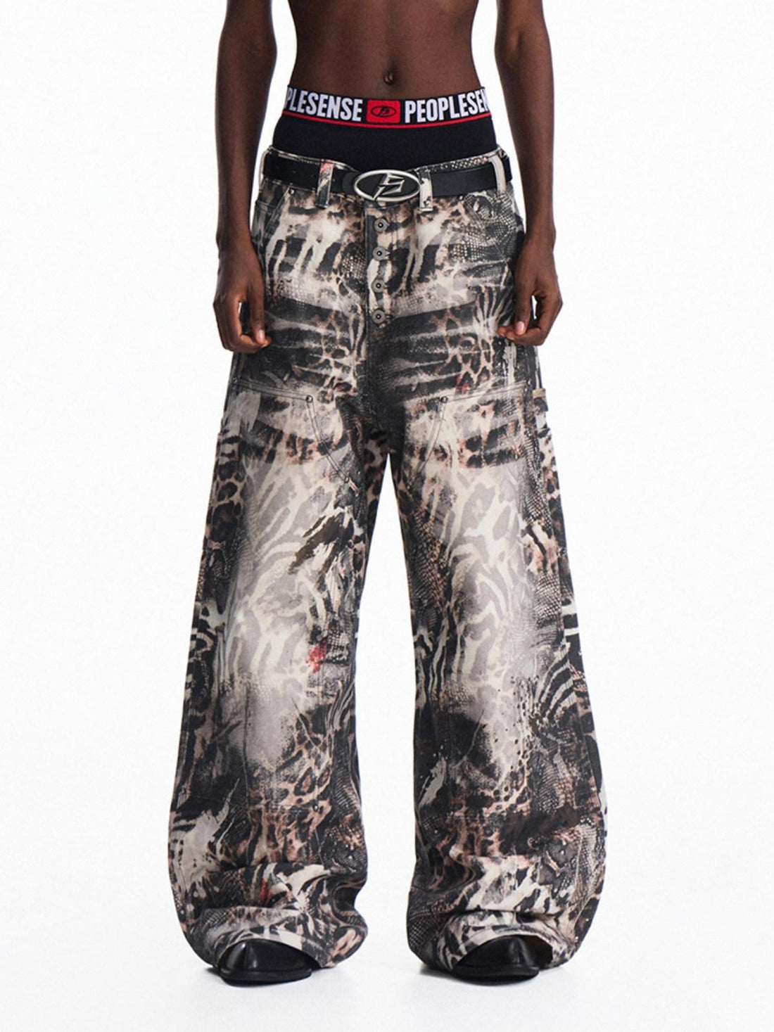 PEOPLESENSE Durable Distressed Zebra Oversized Midrise Unisex 100 Cotton Jeans