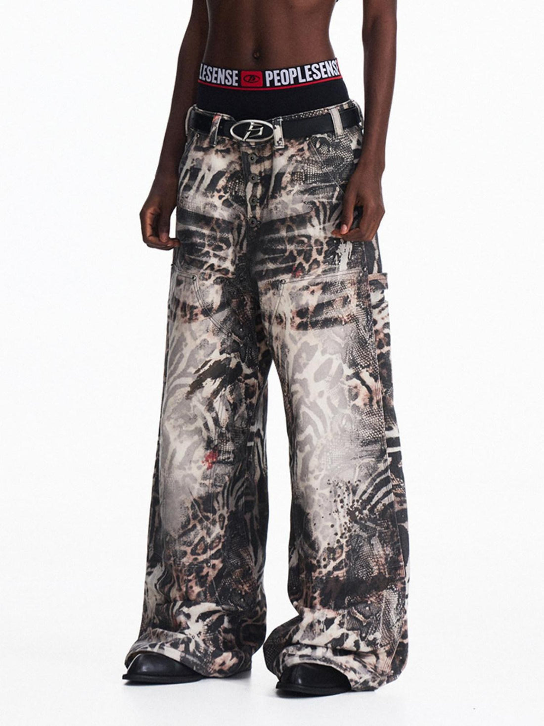 PEOPLESENSE Durable Distressed Zebra Oversized Midrise Unisex 100 Cotton Jeans