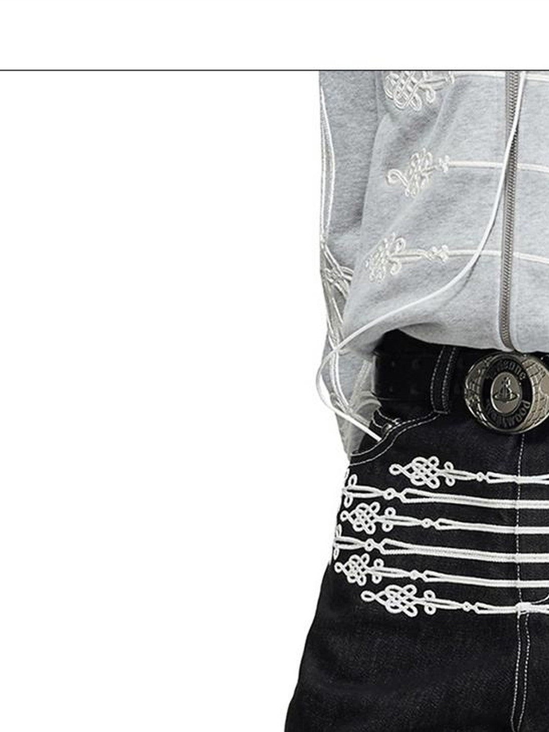 PEOPLESENSE Embroidered Chinese Knot Raw Denim Women&