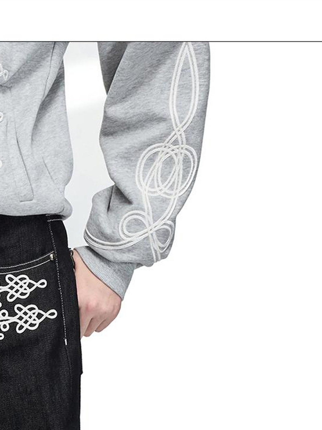 PEOPLESENSE Embroidered Chinese Knot Raw Denim Women&