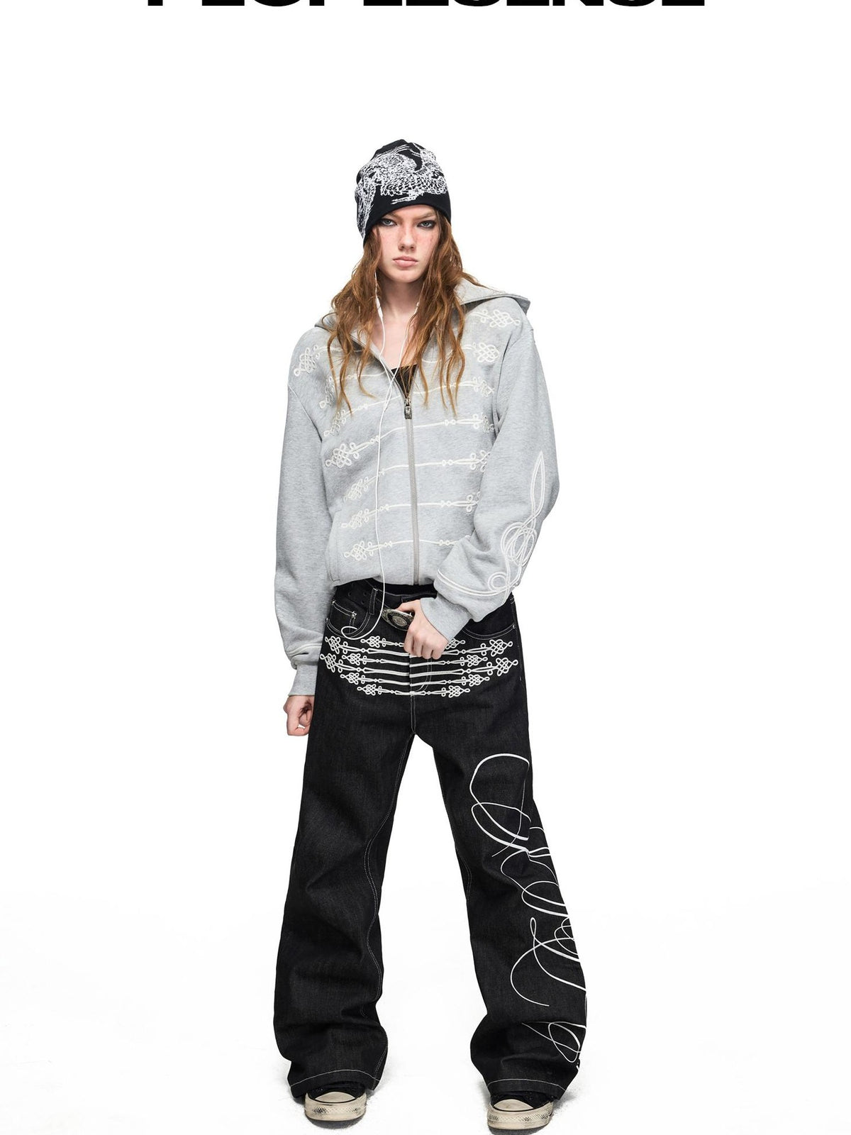 PEOPLESENSE Embroidered Chinese Knot Raw Denim Women&