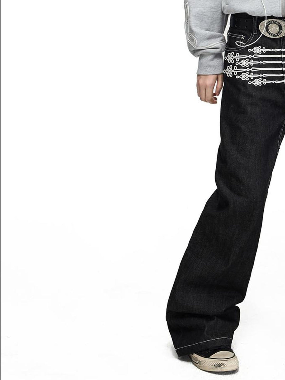 PEOPLESENSE Embroidered Chinese Knot Raw Denim Women&