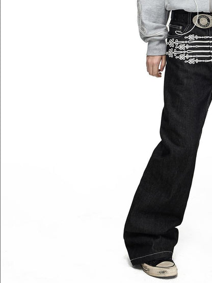 PEOPLESENSE Embroidered Chinese Knot Raw Denim Women&